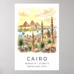 Impresión del paisaje de El Cairo con monumentos e
