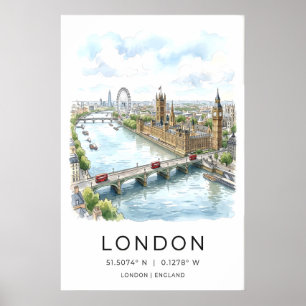 Impresión del paisaje urbano de Londres acuarela T