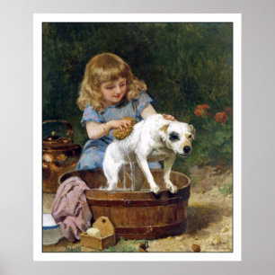 Impresión del poster: Dando al perro un baño -