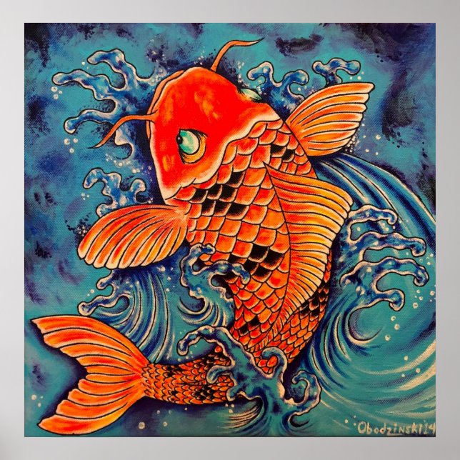 Impresión del Poster de arte "Koi Fish" estilo tat (Frente)