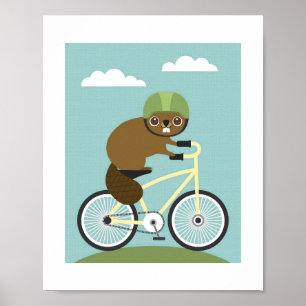 Impresión del Poster de bicicleta de Beaver Riding