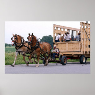 Impresión del Poster de caballos belga Amish Wagon