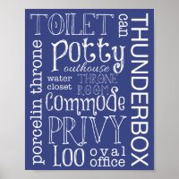 Impresión del Poster de Rótulo Blue Funny Toilet B