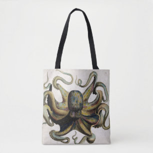 Impresión del pulpo del vintage por todo la bolsa