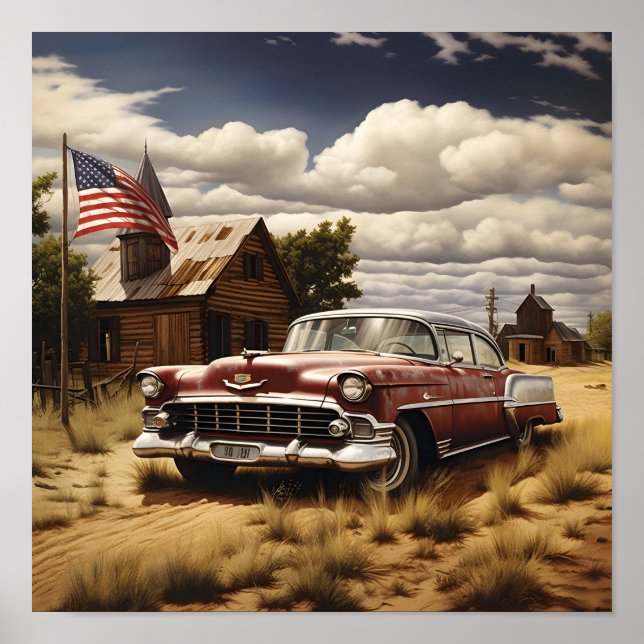Impresión digital del coche patriótico americano v (Frente)