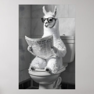 Impresión divertida de baño de alpaca, inodoro de