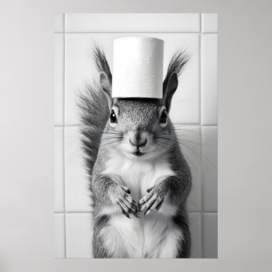 Impresión divertida de baño de ardilla retro papel
