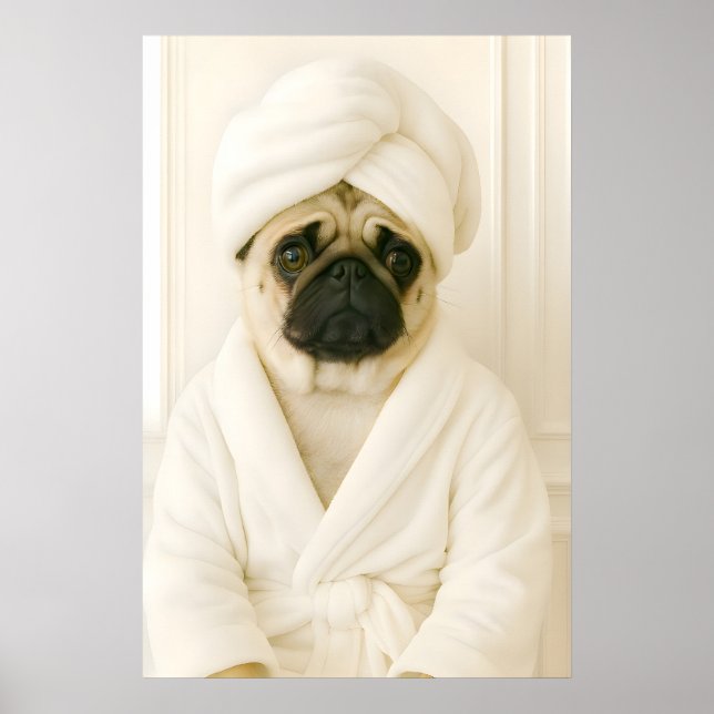 Impresión divertida de baño de Pug, Póster de Pug  (Frente)