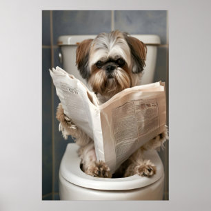 Impresión divertida de baño de Shih Tzu leyendo pe