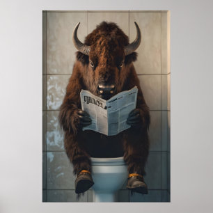 Impresión divertida de bisonte en el baño, Arte de