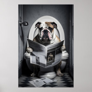 Impresión divertida de bulldog en baño para pared