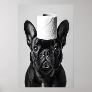 Impresión divertida de Bulldog Francés en el baño,