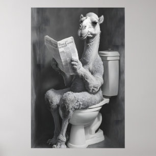 Impresión divertida de camello en el baño, periódi