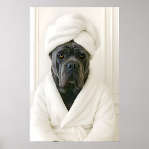 Impresión divertida de Cane Corso en el baño, Cane