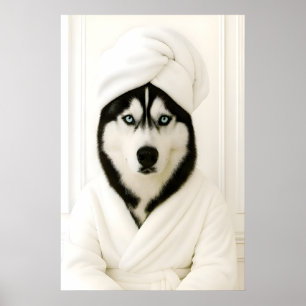 Impresión divertida de Husky en el baño, Husky sib