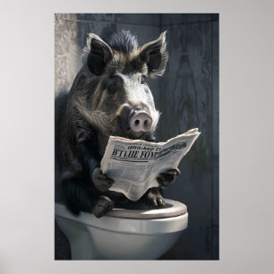 Impresión divertida de jabalí en el baño, inodoro