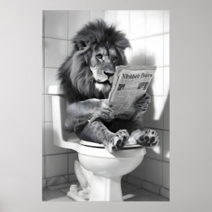Impresión divertida de león en baño vintage animal