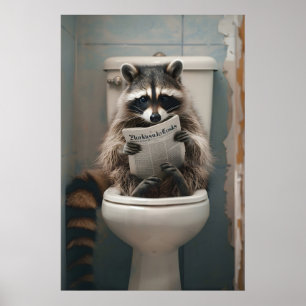 Impresión divertida de mapache en el baño, Arte de