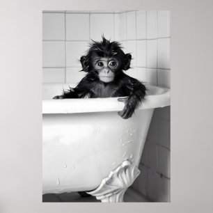 Impresión divertida de mono en baño de burbujas Ba