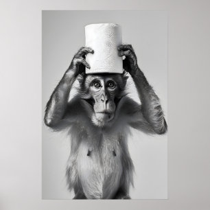 Impresión divertida de mono en el baño, sombrero d