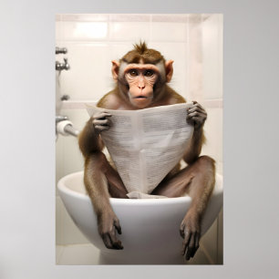 Impresión divertida de mono macaco en baño pared d
