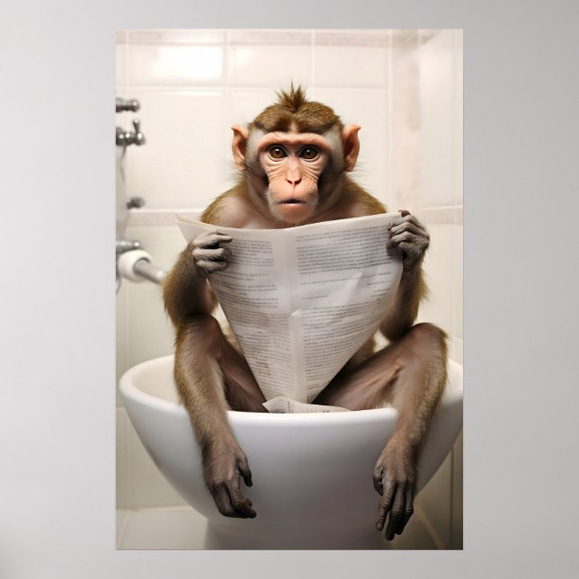 Impresión divertida de mono macaco en baño pared d (Frente)