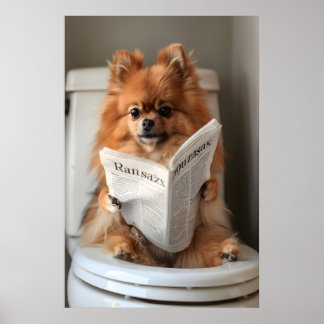Impresión divertida de pomerania en el baño, Perió