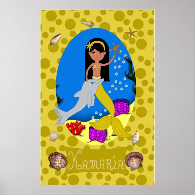 Impresión dorada de sirenas y delfines (Frente)