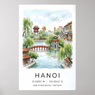 Impresión en Acuarela de Hanoi, Puente Arqueado Ro