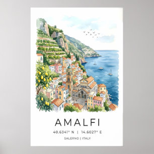 Impresión en acuarela de la Costa de Amalfi Mar Tu