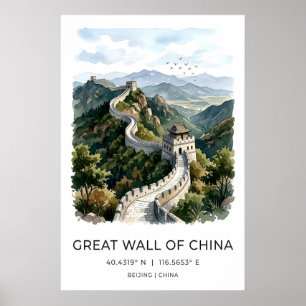 Impresión en acuarela de la Gran Muralla China, ar