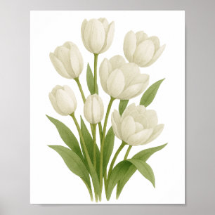 Impresión en acuarela de tulipanes blancos Decorac