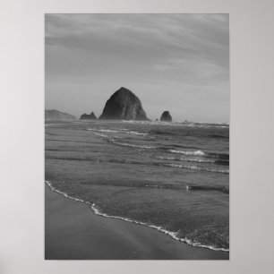 Impresión en la playa de Oregon en blanco y negro