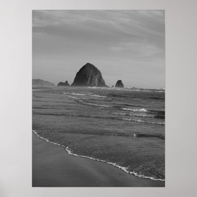 Impresión en la playa de Oregon en blanco y negro (Frente)