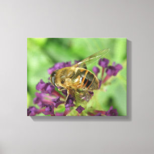 Impresión en lienzo de abeja melífera y flores púr