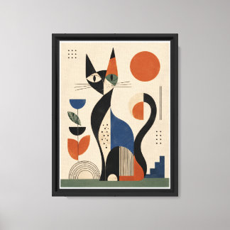 Impresión en lienzo de acuarela de gato y flor