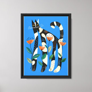 Impresión en lienzo de acuarela de gato y flor