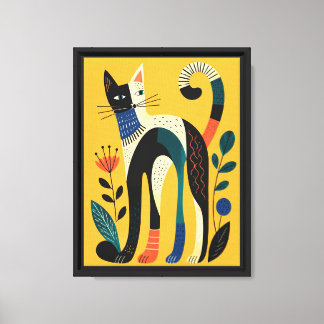 Impresión en lienzo de acuarela de gato y flor