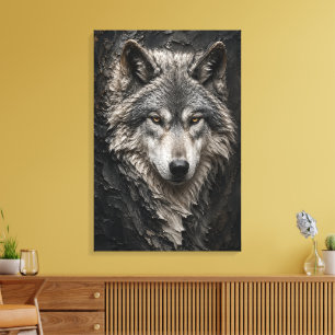 Impresión en lienzo de arte fino de lujo de lobo e