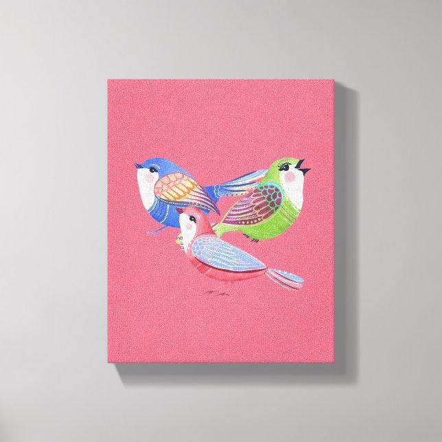 Impresión en lienzo de arte popular de pájaros ver (Anverso)