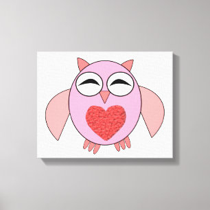 Impresión en lienzo de búho con corazón de amor ro