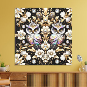 Impresión en lienzo de búhos arcoíris Art Déco