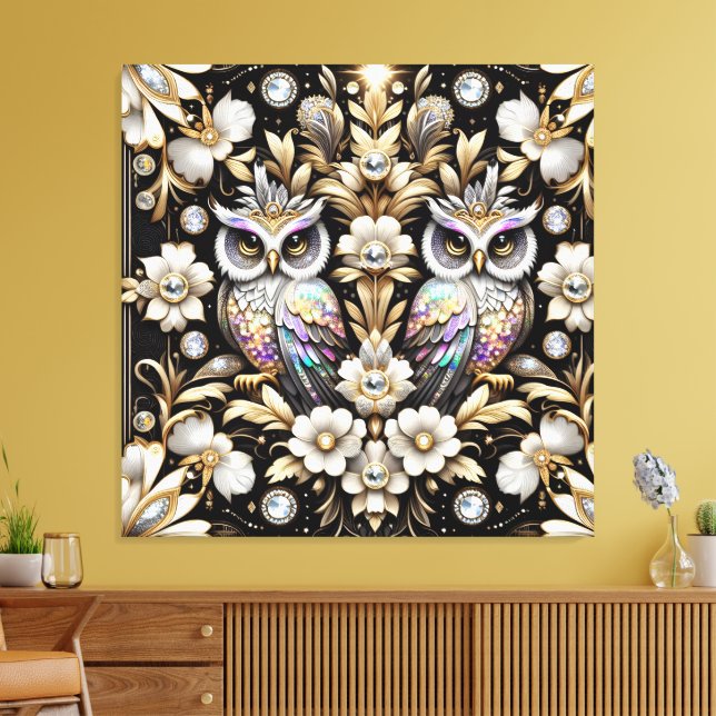 Impresión en lienzo de búhos arcoíris Art Déco (Insitu (Sala de estar))