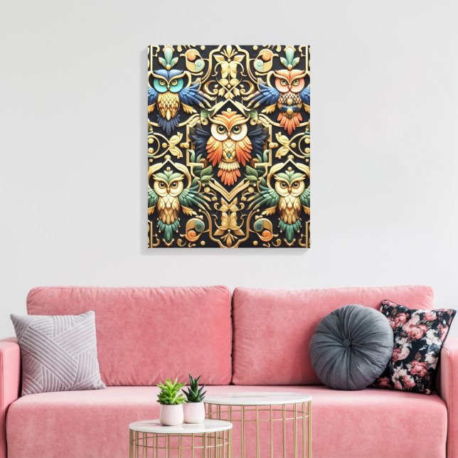 Impresión en lienzo de búhos arcoíris Art Déco (Insitu (Sala de estar))