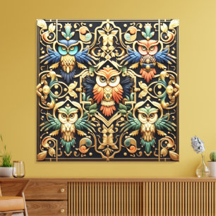 Impresión en lienzo de búhos arcoíris Art Déco