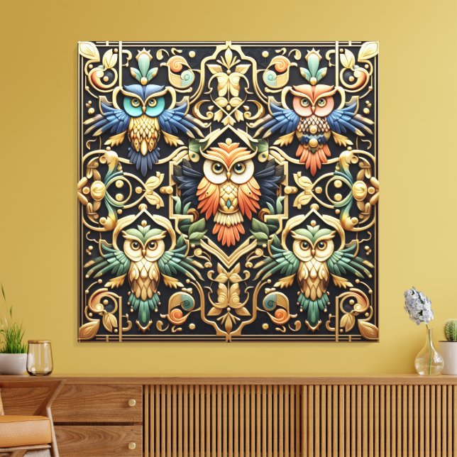 Impresión en lienzo de búhos arcoíris Art Déco (Insitu (Sala de estar))