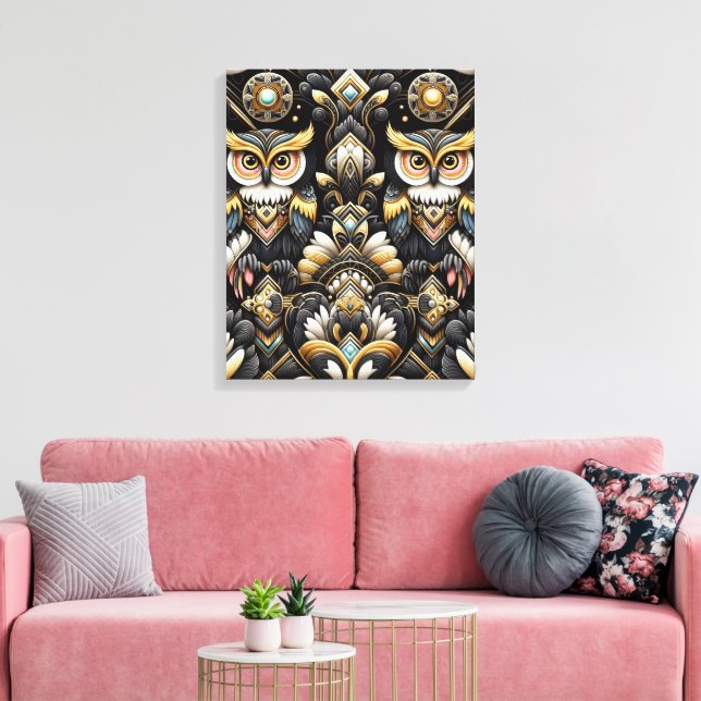 Impresión en lienzo de búhos arcoíris Art Déco (Insitu (Sala de estar))