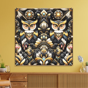 Impresión en lienzo de búhos arcoíris Art Déco