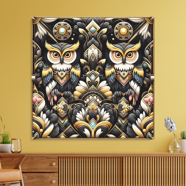 Impresión en lienzo de búhos arcoíris Art Déco (Insitu (Sala de estar))