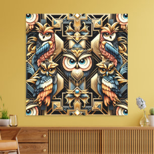 Impresión en lienzo de búhos arcoíris Art Déco